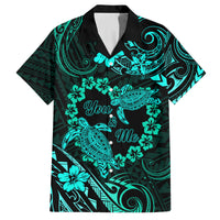 Polynesian Turtle Valentine Family Matching Long Sleeve Bodycon Dress and Hawaiian Shirt You And Me Turquoise Hibiscus Heart LT01 Dad's Shirt - Short Sleeve Turquoise - Polynesian Pride