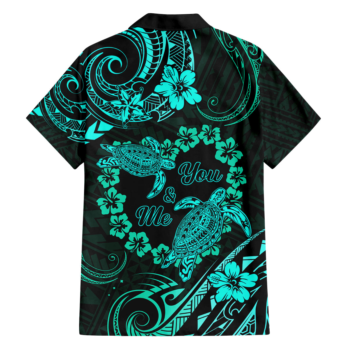 Polynesian Turtle Valentine Family Matching Off Shoulder Long Sleeve Dress and Hawaiian Shirt You And Me Turquoise Hibiscus Heart LT01 - Polynesian Pride