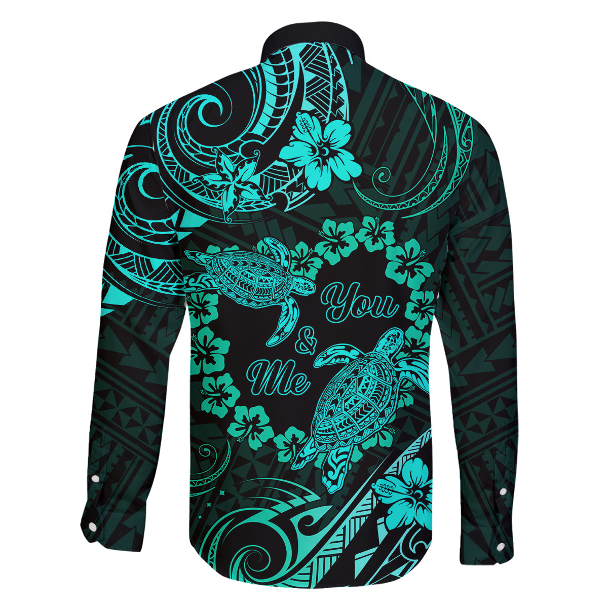 Polynesian Turtle Valentine Family Matching Off Shoulder Maxi Dress and Hawaiian Shirt You And Me Turquoise Hibiscus Heart LT01 - Polynesian Pride