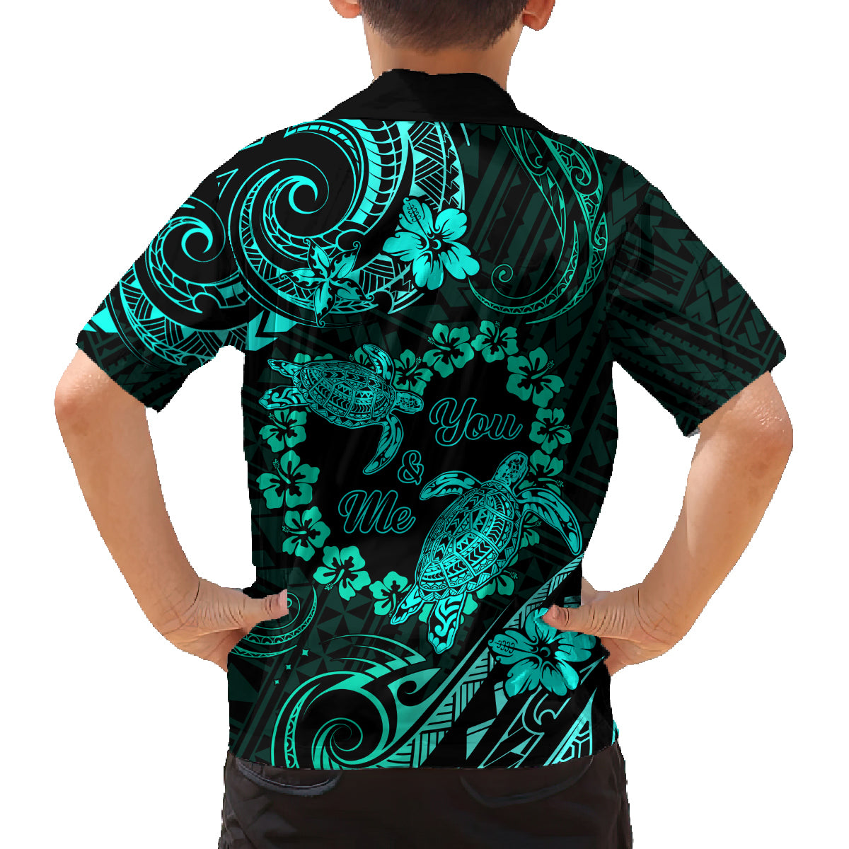 Polynesian Turtle Valentine Family Matching Summer Maxi Dress and Hawaiian Shirt You And Me Turquoise Hibiscus Heart LT01 - Polynesian Pride