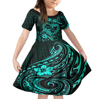 Polynesian Turtle Valentine Family Matching Tank Maxi Dress and Hawaiian Shirt You And Me Turquoise Hibiscus Heart LT01 Daughter's Dress Turquoise - Polynesian Pride