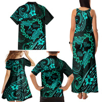 Polynesian Turtle Valentine Family Matching Tank Maxi Dress and Hawaiian Shirt You And Me Turquoise Hibiscus Heart LT01 - Polynesian Pride