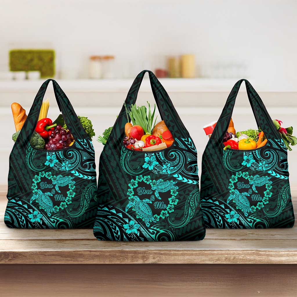 Polynesian Turtle Valentine Grocery Bag You And Me Turquoise Hibiscus Heart