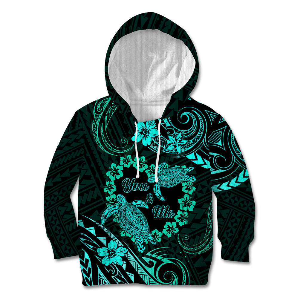 Polynesian Turtle Valentine Kid Hoodie You And Me Turquoise Hibiscus Heart LT01 Hoodie Turquoise - Polynesian Pride