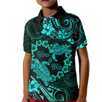 Polynesian Turtle Valentine Kid Polo Shirt You And Me Turquoise Hibiscus Heart LT01 Kid Turquoise - Polynesian Pride