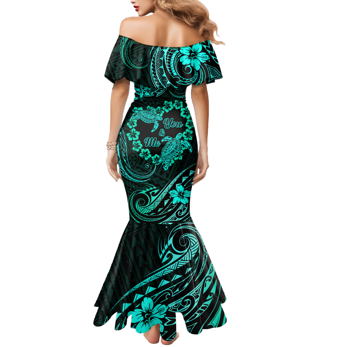 Polynesian Turtle Valentine Mermaid Dress You And Me Turquoise Hibiscus Heart LT01 - Polynesian Pride