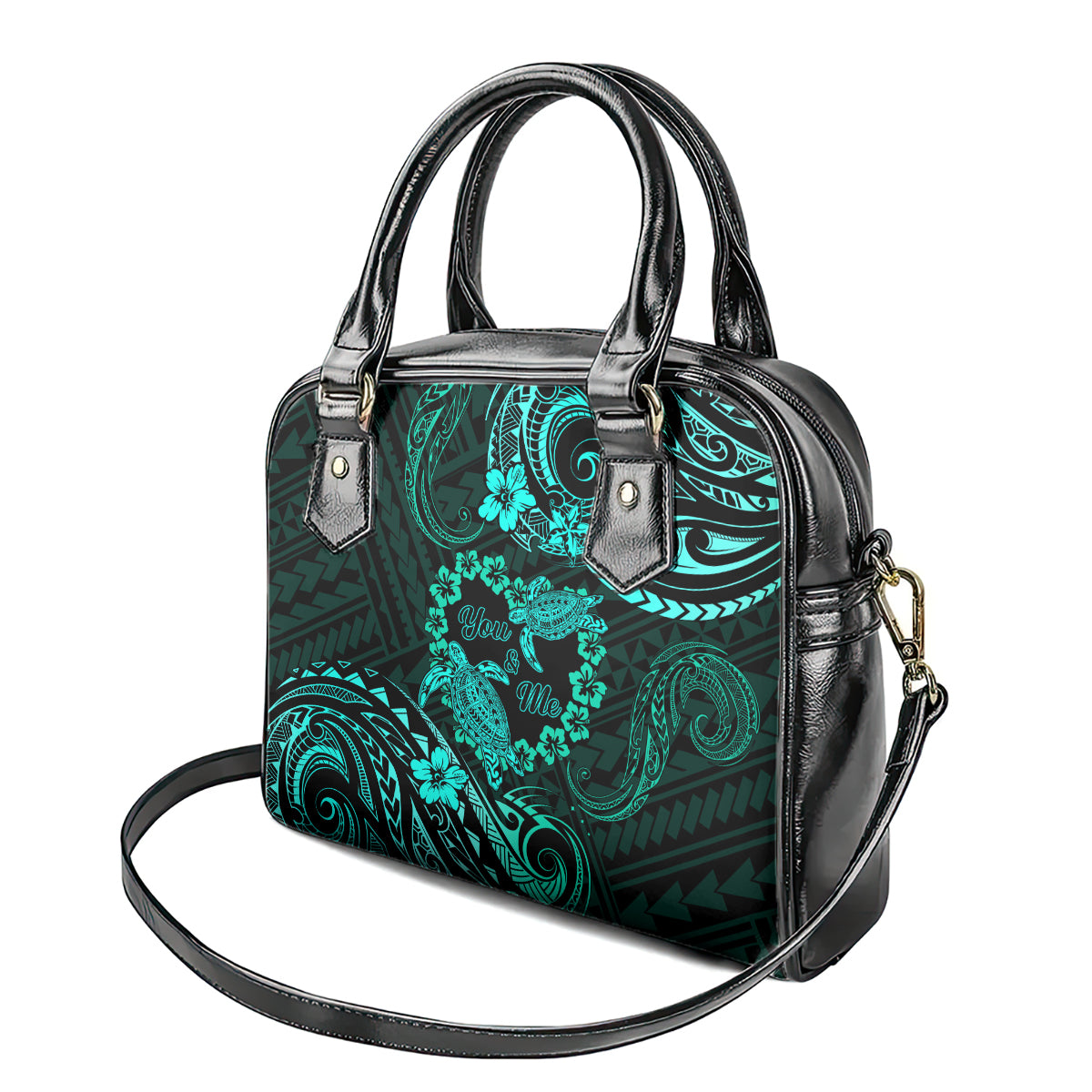 Polynesian Turtle Valentine Shoulder Handbag You And Me Turquoise Hibiscus Heart LT01 - Polynesian Pride