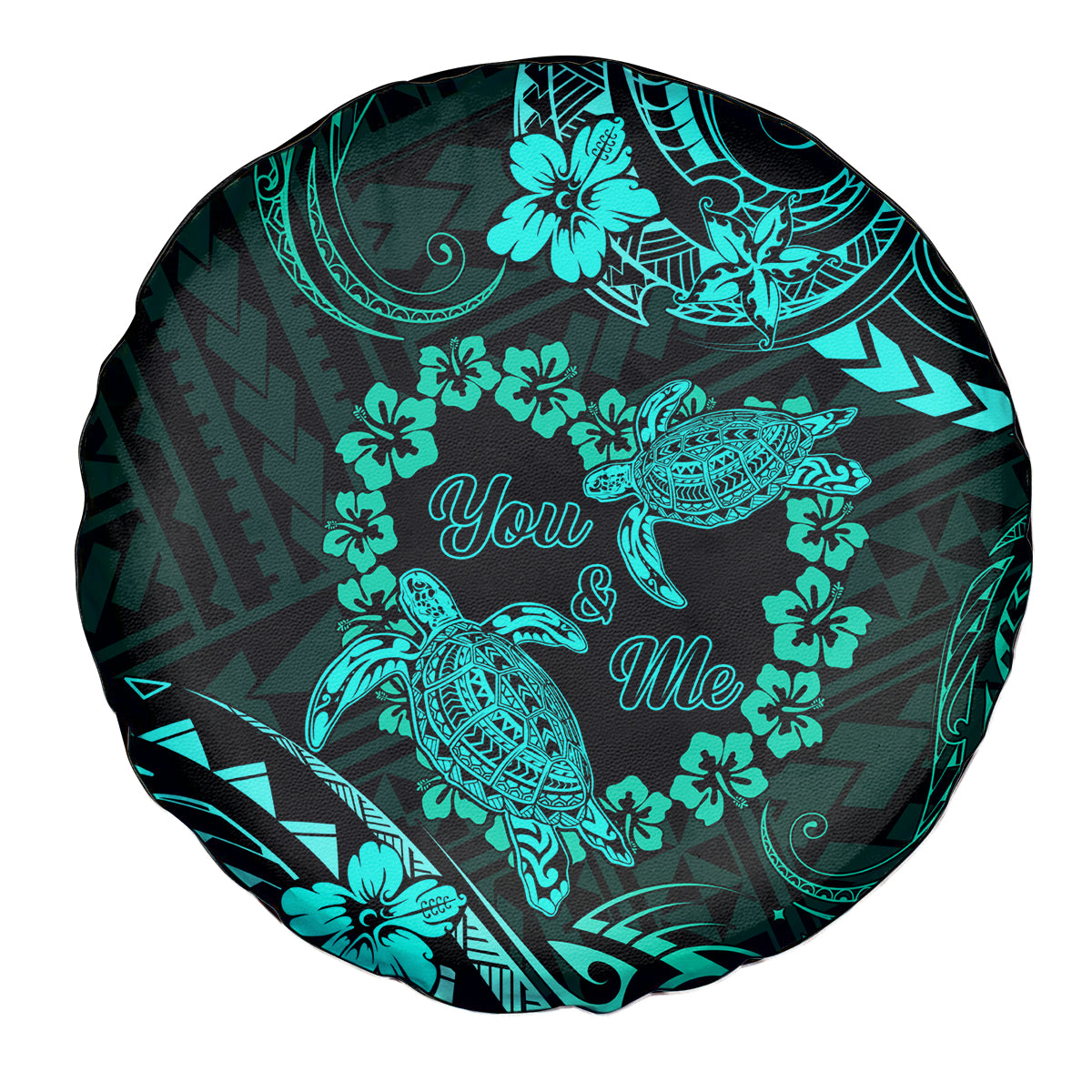 Polynesian Turtle Valentine Spare Tire Cover You And Me Turquoise Hibiscus Heart LT01 - Polynesian Pride