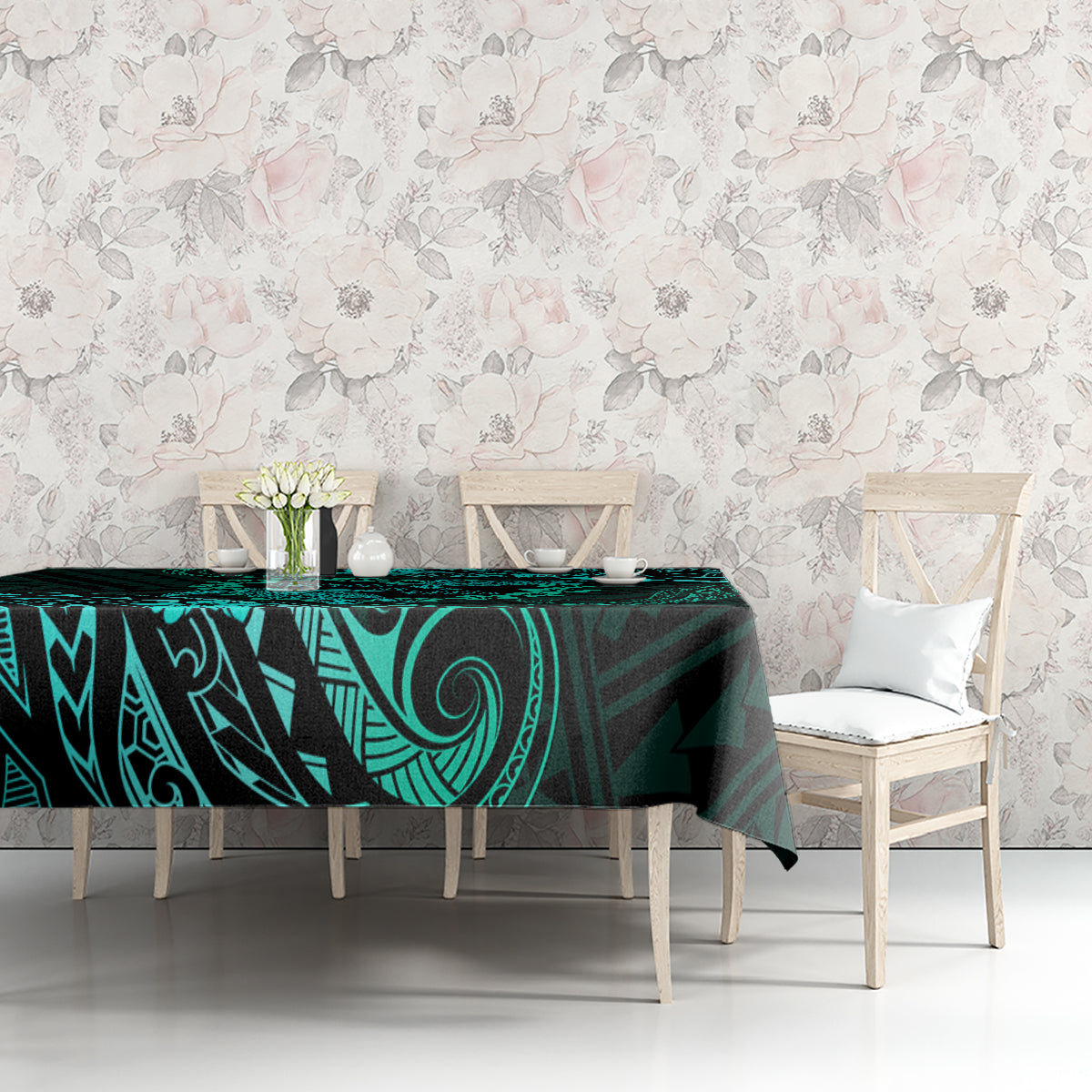 Polynesian Turtle Valentine Tablecloth You And Me Turquoise Hibiscus Heart LT01 - Polynesian Pride