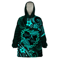 Polynesian Turtle Valentine Wearable Blanket Hoodie You And Me Turquoise Hibiscus Heart LT01 One Size Turquoise - Polynesian Pride