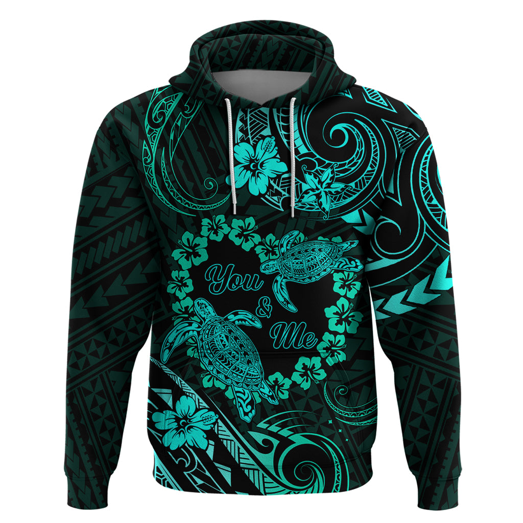 Polynesian Turtle Valentine Zip Hoodie You And Me Turquoise Hibiscus Heart LT01 Pullover Hoodie Turquoise - Polynesian Pride
