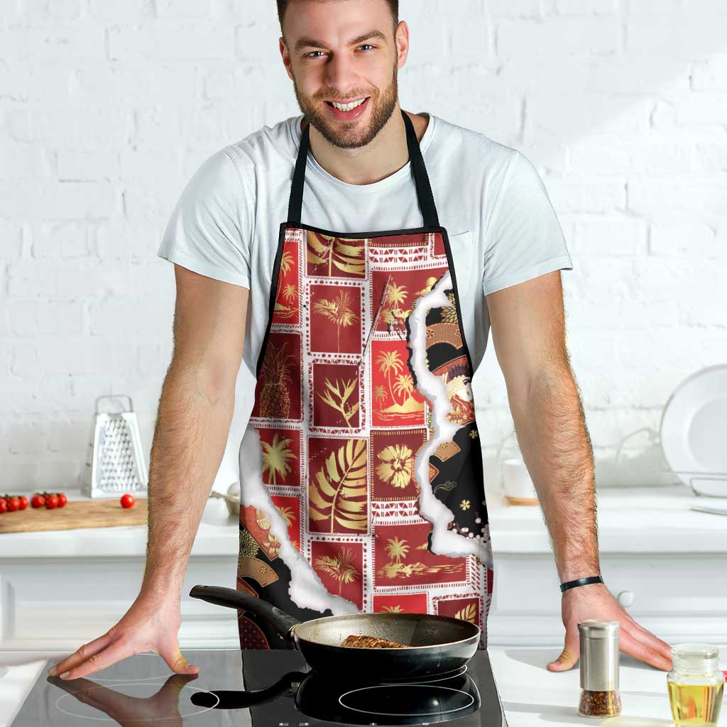 Hawaii Japanese Culture Black Apron Spring Cranes Aloha Pattern