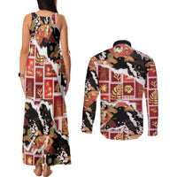 Hawaii Japanese Culture Black Couples Matching Tank Maxi Dress and Long Sleeve Button Shirt Spring Cranes Aloha Pattern LT01 - Polynesian Pride