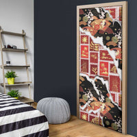 Hawaii Japanese Culture Black Door Cover Spring Cranes Aloha Pattern