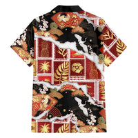 Hawaii Japanese Culture Black Family Matching Off Shoulder Short Dress and Hawaiian Shirt Spring Cranes Aloha Pattern LT01 - Polynesian Pride
