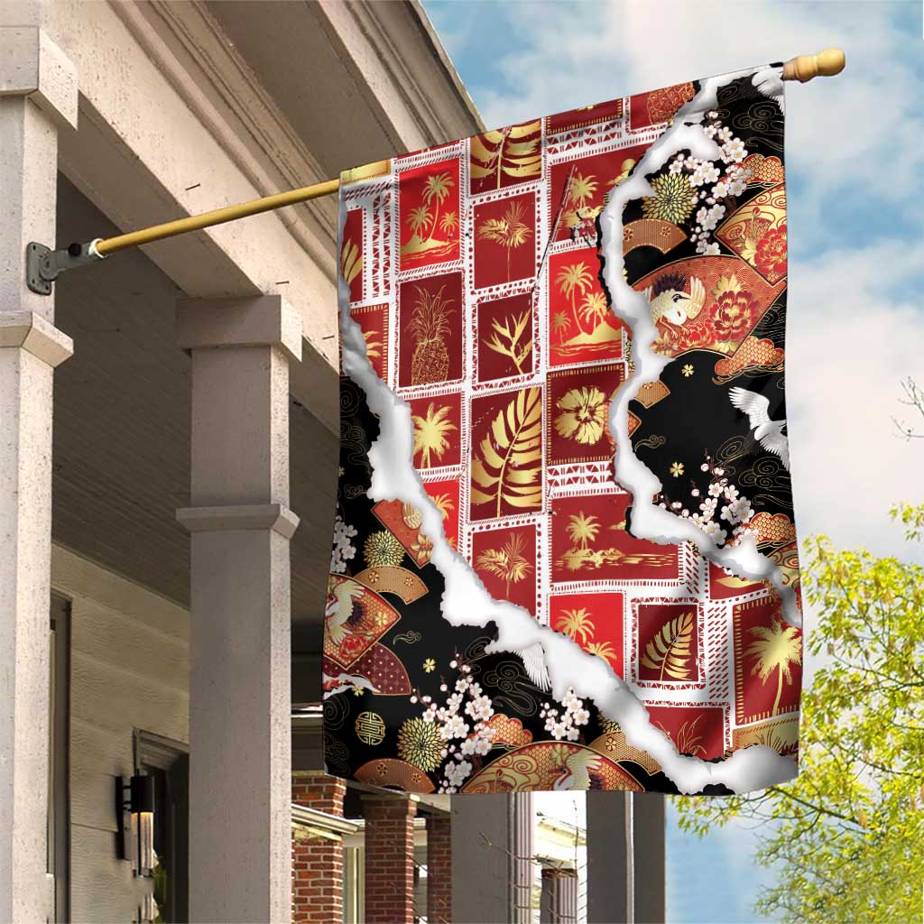 Hawaii Japanese Culture Black Garden Flag Spring Cranes Aloha Pattern LT01 House Flag Black - Polynesian Pride