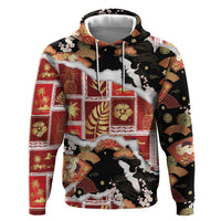 Hawaii Japanese Culture Black Hoodie Spring Cranes Aloha Pattern LT01 Pullover Hoodie Black - Polynesian Pride
