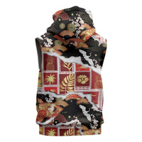 Hawaii Japanese Culture Black Sleeveless Hoodie Spring Cranes Aloha Pattern LT01 - Polynesian Pride