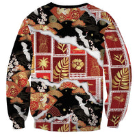 Hawaii Japanese Culture Black Sweatshirt Spring Cranes Aloha Pattern