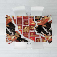 Hawaii Japanese Culture Black Tablecloth Spring Cranes Aloha Pattern