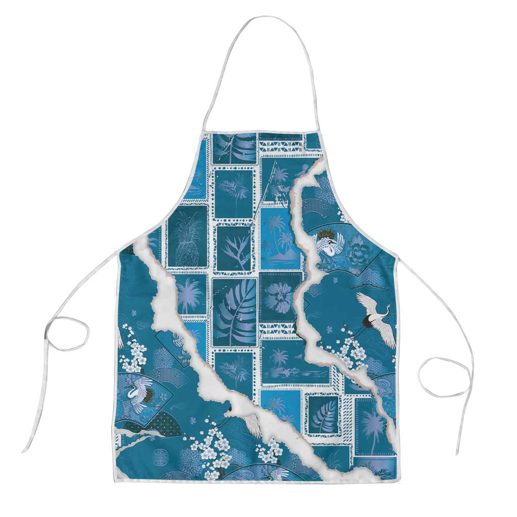 Hawaii Japanese Culture Blue Apron Spring Cranes Aloha Pattern