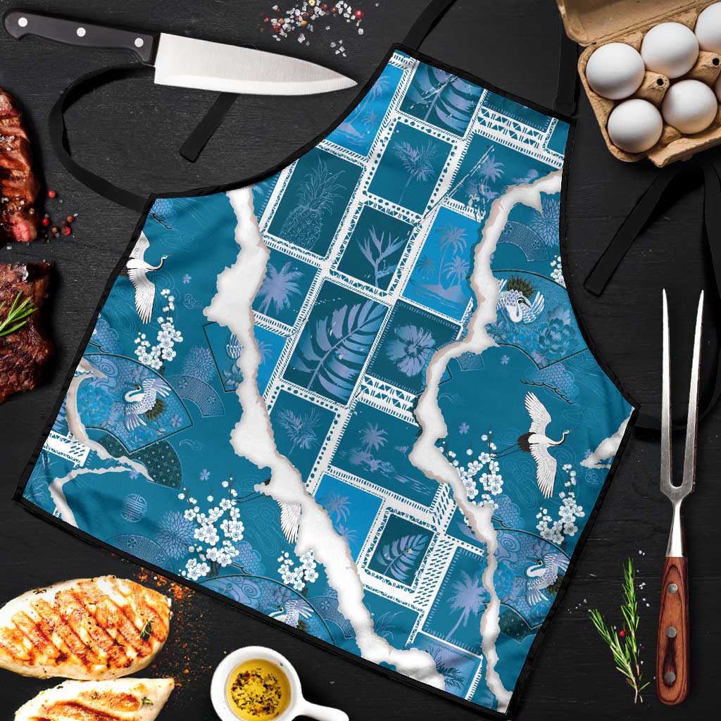Hawaii Japanese Culture Blue Apron Spring Cranes Aloha Pattern