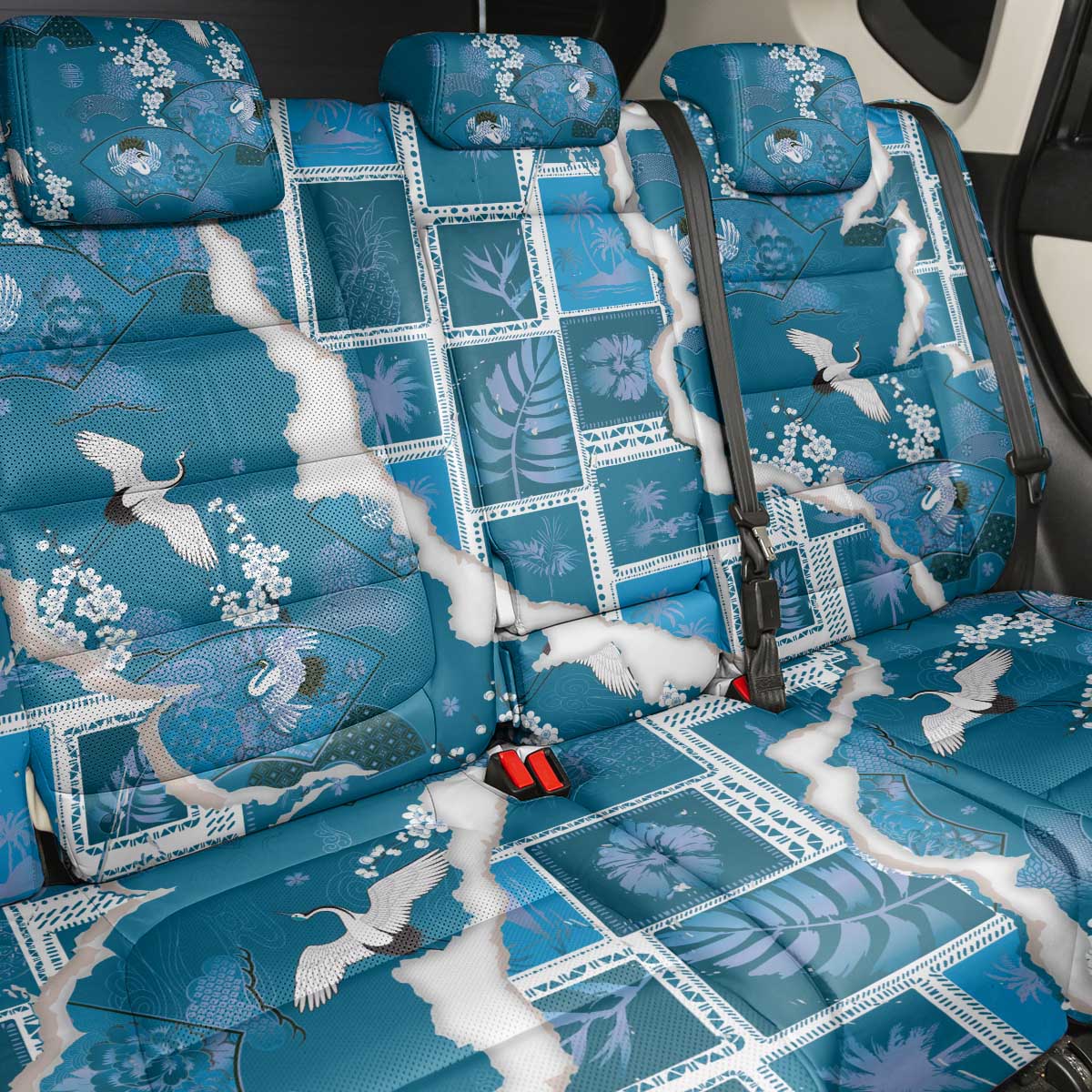 Hawaii Japanese Culture Blue Back Car Seat Cover Spring Cranes Aloha Pattern