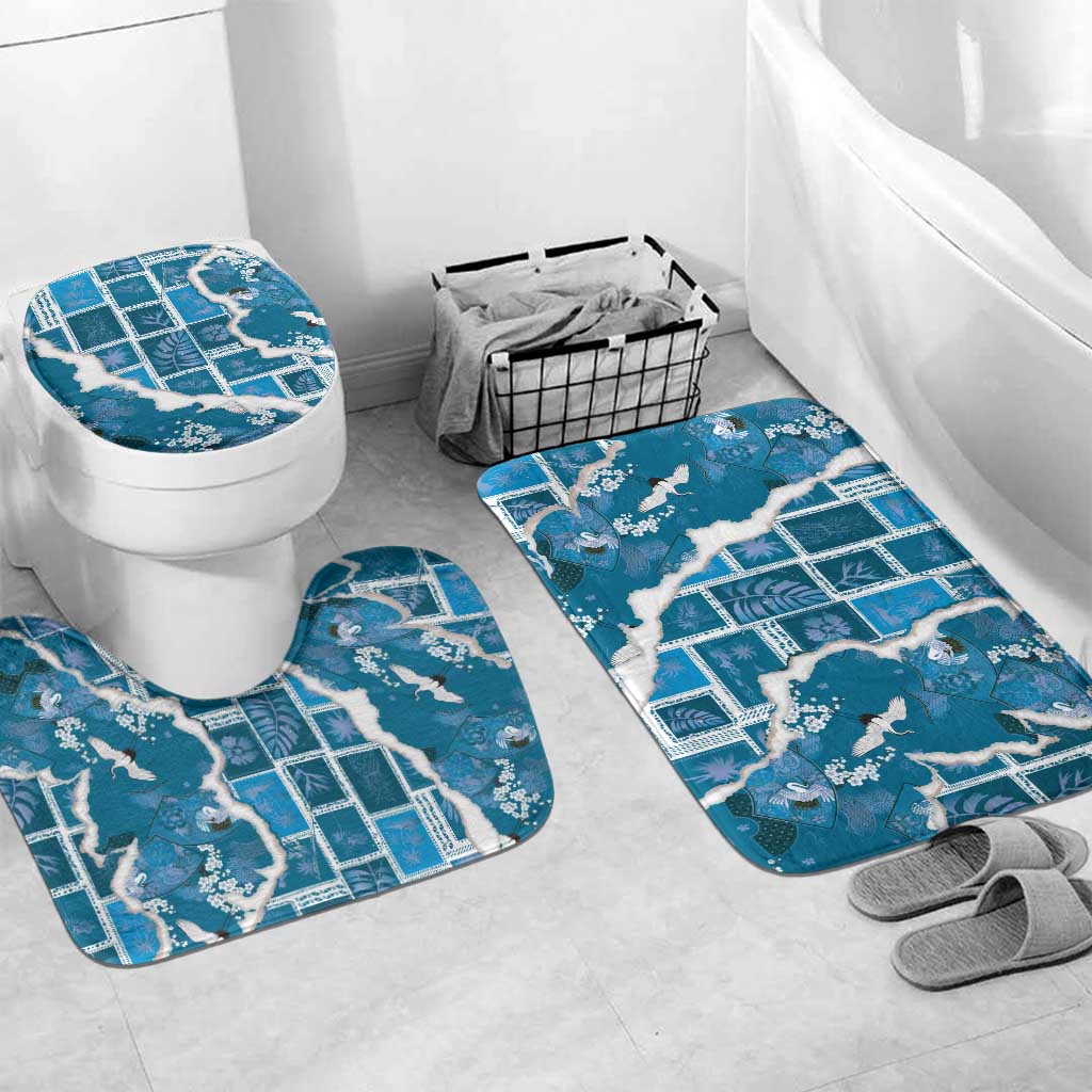 Hawaii Japanese Culture Blue Bathroom Set Spring Cranes Aloha Pattern