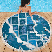 Hawaii Japanese Culture Blue Beach Blanket Spring Cranes Aloha Pattern