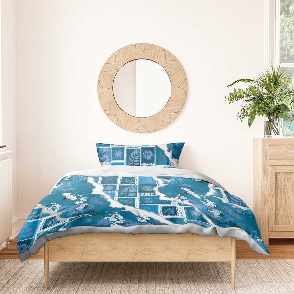 Hawaii Japanese Culture Blue Bedding Set Spring Cranes Aloha Pattern LT01 - Polynesian Pride