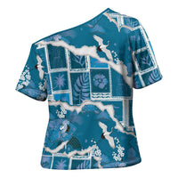 Hawaii Japanese Culture Blue Cross Shoulder Shirt Spring Cranes Aloha Pattern LT01 - Polynesian Pride