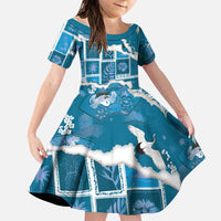 Hawaii Japanese Culture Blue Family Matching Off Shoulder Short Dress and Hawaiian Shirt Spring Cranes Aloha Pattern