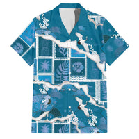 Hawaii Japanese Culture Blue Family Matching Off Shoulder Short Dress and Hawaiian Shirt Spring Cranes Aloha Pattern