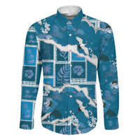 Hawaii Japanese Culture Blue Family Matching Off Shoulder Short Dress and Hawaiian Shirt Spring Cranes Aloha Pattern