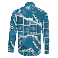 Hawaii Japanese Culture Blue Family Matching Off Shoulder Short Dress and Hawaiian Shirt Spring Cranes Aloha Pattern