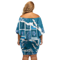 Hawaii Japanese Culture Blue Family Matching Off Shoulder Short Dress and Hawaiian Shirt Spring Cranes Aloha Pattern