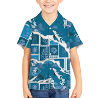 Hawaii Japanese Culture Blue Family Matching Off Shoulder Short Dress and Hawaiian Shirt Spring Cranes Aloha Pattern