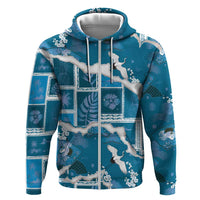 Hawaii Japanese Culture Blue Hoodie Spring Cranes Aloha Pattern LT01 Zip Hoodie Blue - Polynesian Pride