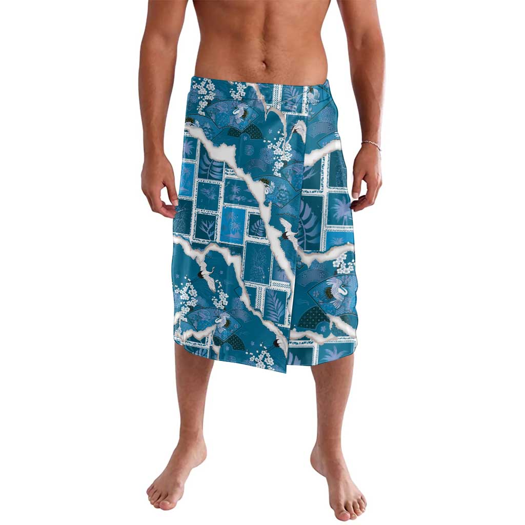 Hawaii Japanese Culture Blue Lavalava Spring Cranes Aloha Pattern LT01 Blue - Polynesian Pride