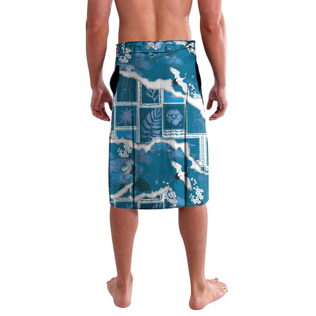 Hawaii Japanese Culture Blue Lavalava Spring Cranes Aloha Pattern LT01 - Polynesian Pride
