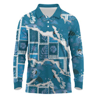 Hawaii Japanese Culture Blue Long Sleeve Polo Shirt Spring Cranes Aloha Pattern