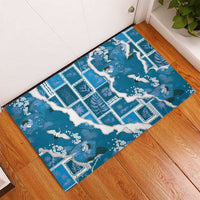 Hawaii Japanese Culture Blue Rubber Doormat Spring Cranes Aloha Pattern LT01 - Polynesian Pride