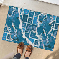 Hawaii Japanese Culture Blue Rubber Doormat Spring Cranes Aloha Pattern LT01 - Polynesian Pride