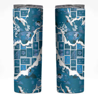 Hawaii Japanese Culture Blue Skinny Tumbler Spring Cranes Aloha Pattern