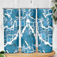 Hawaii Japanese Culture Blue Skinny Tumbler Spring Cranes Aloha Pattern
