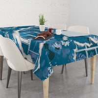 Hawaii Japanese Culture Blue Tablecloth Spring Cranes Aloha Pattern