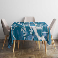Hawaii Japanese Culture Blue Tablecloth Spring Cranes Aloha Pattern
