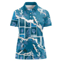 Hawaii Japanese Culture Blue Women Polo Shirt Spring Cranes Aloha Pattern