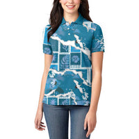 Hawaii Japanese Culture Blue Women Polo Shirt Spring Cranes Aloha Pattern