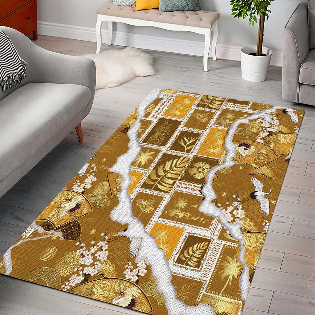 Hawaii Japanese Culture Gold Area Rug Spring Cranes Aloha Pattern LT01 - Polynesian Pride